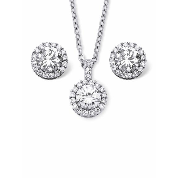 PalmBeach Jewelry 4.30 TCW Round Simulated Birthstone and Cubic Zirconia Halo Set in Silvertone
