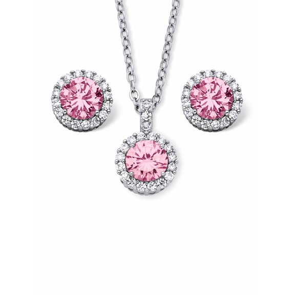 PalmBeach Jewelry 4.30 TCW Round Simulated Birthstone and Cubic Zirconia Halo Set in Silvertone