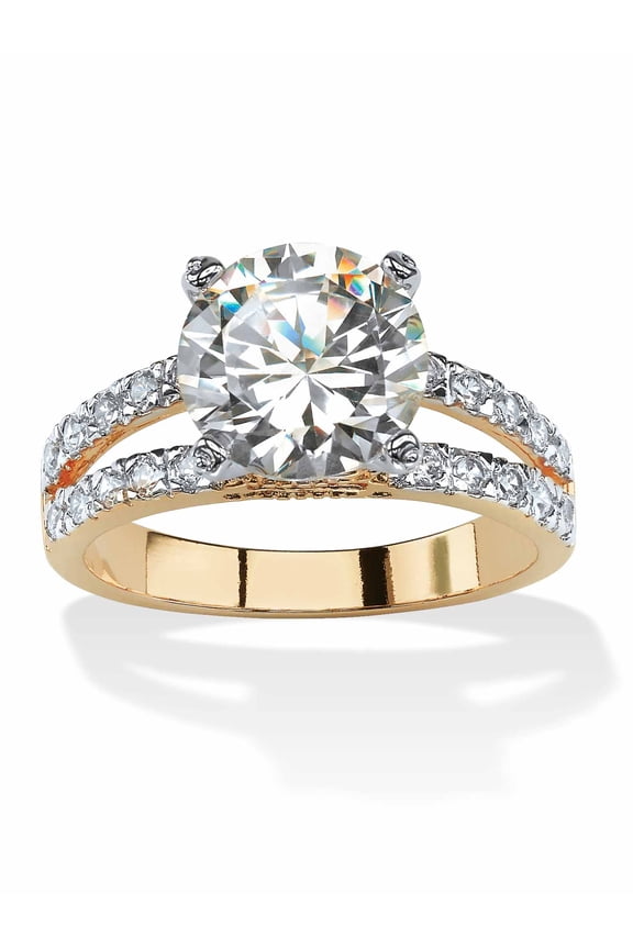 4.42 TCW Round Cubic Zirconia Gold-Plated Engagement Anniversary Split-Shank Ring