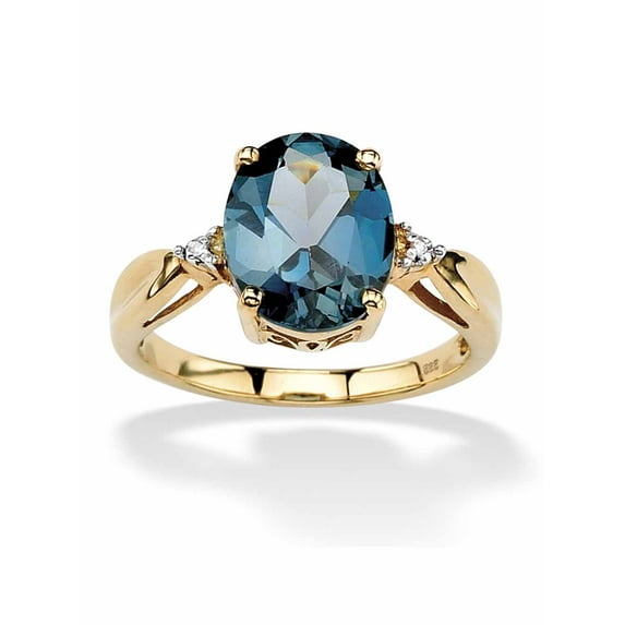 PalmBeach Jewelry 4.51 TCW Genuine London Blue Topaz & Diamond Accent Ring in Gold-Plated Sterling Silver