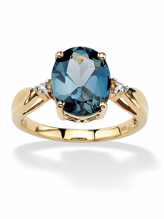 4.51 TCW Genuine London Blue Topaz & Diamond Accent Ring in Gold-Plated Sterling Silver