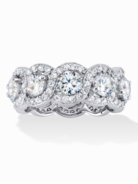 4.60 TCW Rose or White Cubic Zirconia Gold-Plated or Platinum-Plated Silver Halo Crossover Eternity Ring