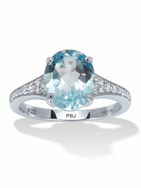 4.70 TCW Oval Cut Genuine Blue Topaz and Round Cubic Zirconia Sterling Silver Ring