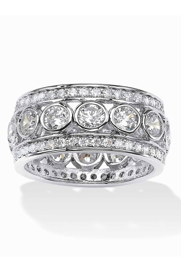 4.70 TCW Round Bezel-Set Cubic Zirconia Eternity Ring in Platinum-plated Sterling Silver