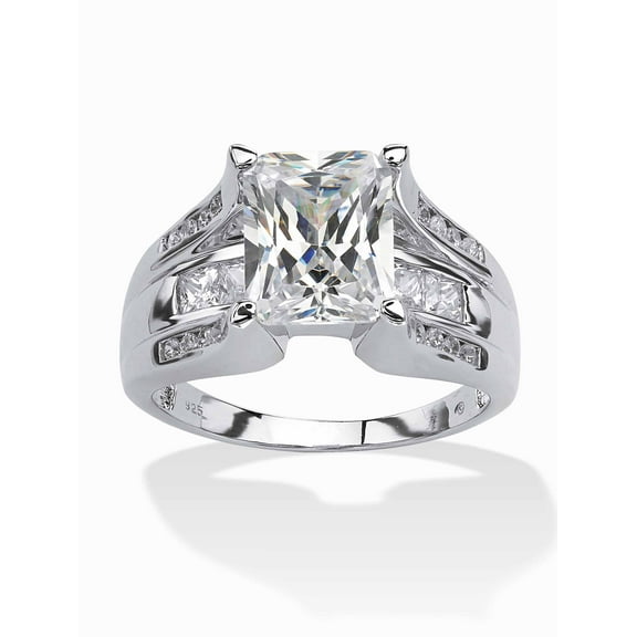 PalmBeach Jewelry 4.73 TCW Emerald-Cut Cubic Zirconia Ring in Platinum-plated Sterling Silver