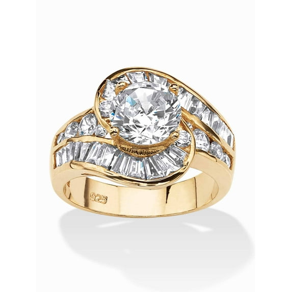 PalmBeach Jewelry 4.79 TCW Round Cubic Zirconia Bypass Ring in 14k Gold-plated Sterling Silver