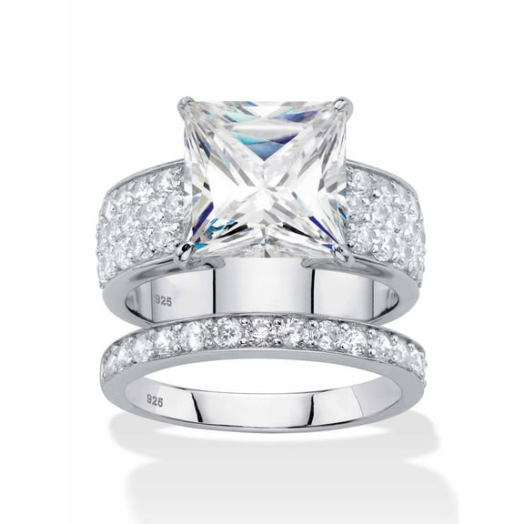 PalmBeach Jewelry 4.80 TCW Princess-Cut White Cubic Zirconia 2-Piece Bridal Wedding Ring Set in Platinum-plated Sterling Silver