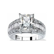 PalmBeach Jewelry 4.95 TCW Emerald-Cut Cubic Zirconia Engagement Anniversary Ring in Platinum-plated Sterling Silver