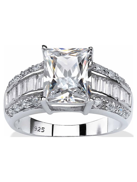 4.95 TCW Emerald-Cut Cubic Zirconia Ring in Platinum-plated Sterling Silver
