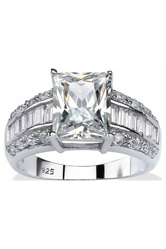 4.95 TCW Emerald-Cut Cubic Zirconia Engagement Anniversary Ring in Platinum-plated Sterling Silver