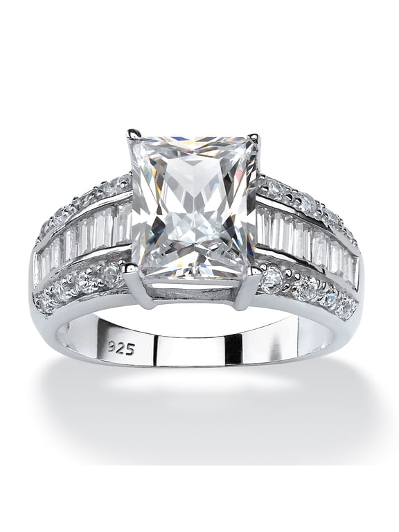 4.95 TCW Emerald-Cut Cubic Zirconia Ring in Platinum-plated Sterling Silver