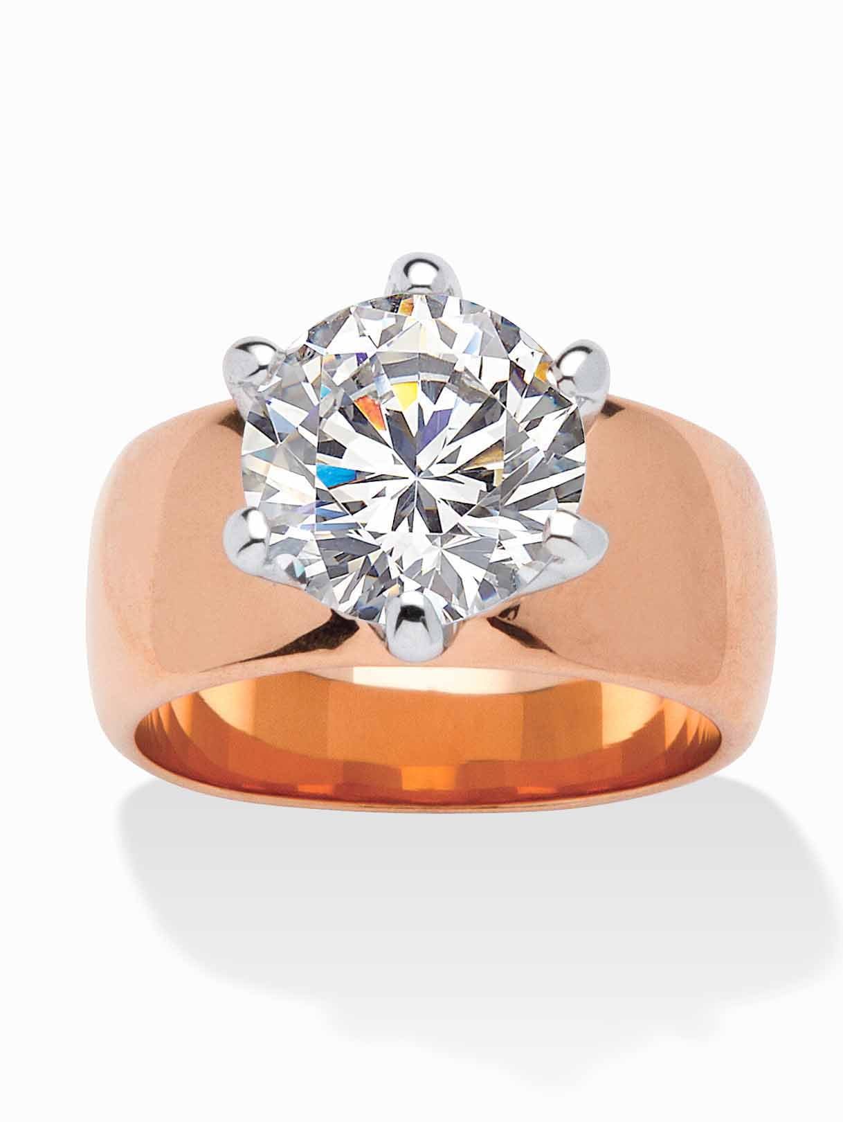 PalmBeach Jewelry 4 TCW Round Cubic Zirconia Solitaire Ring in Gold-Plated, Rose Gold-Plated or Silvertone