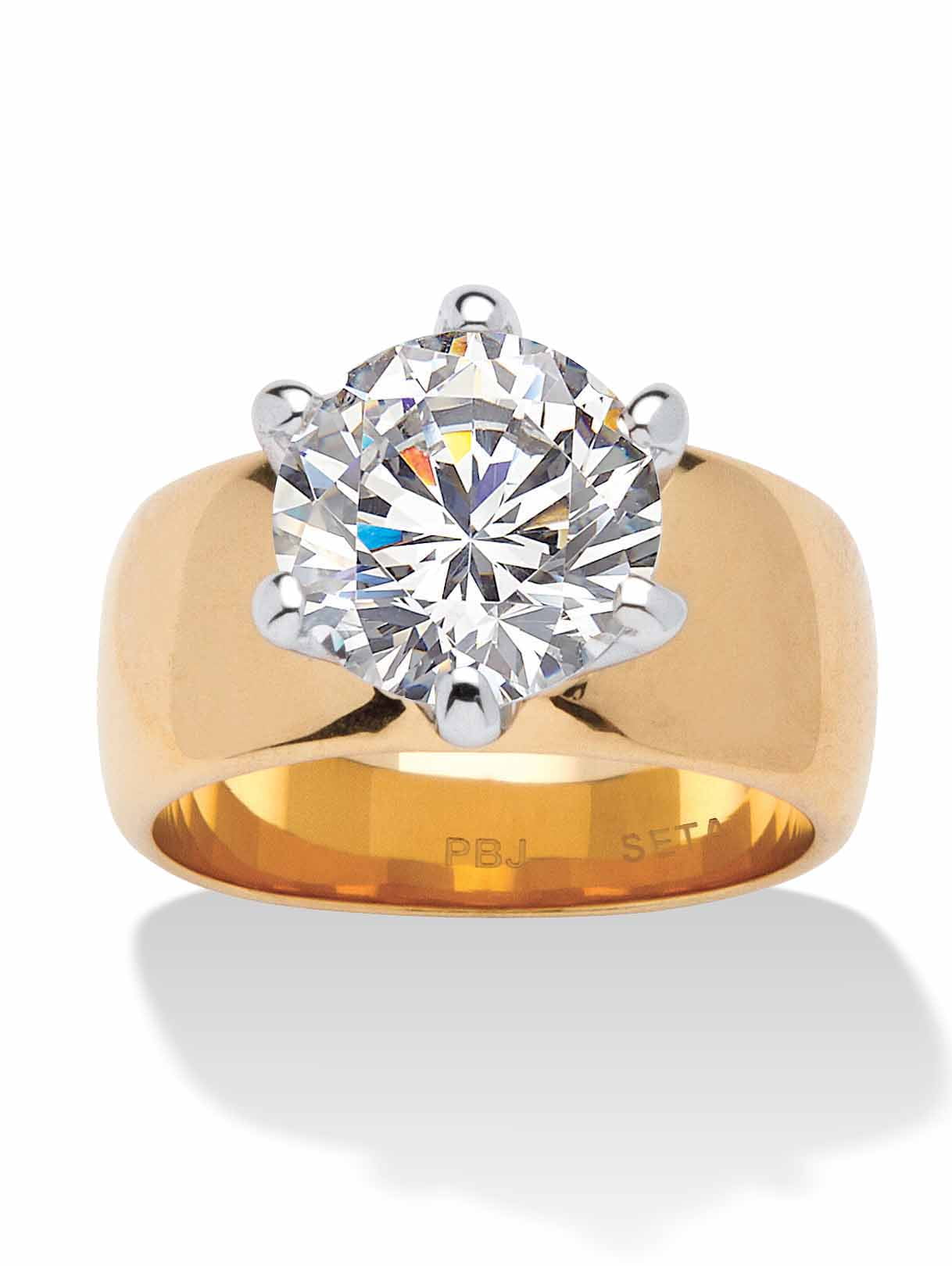 PalmBeach Jewelry 4 TCW Round Cubic Zirconia Solitaire Ring in Gold-Plated, Rose Gold-Plated or Silvertone
