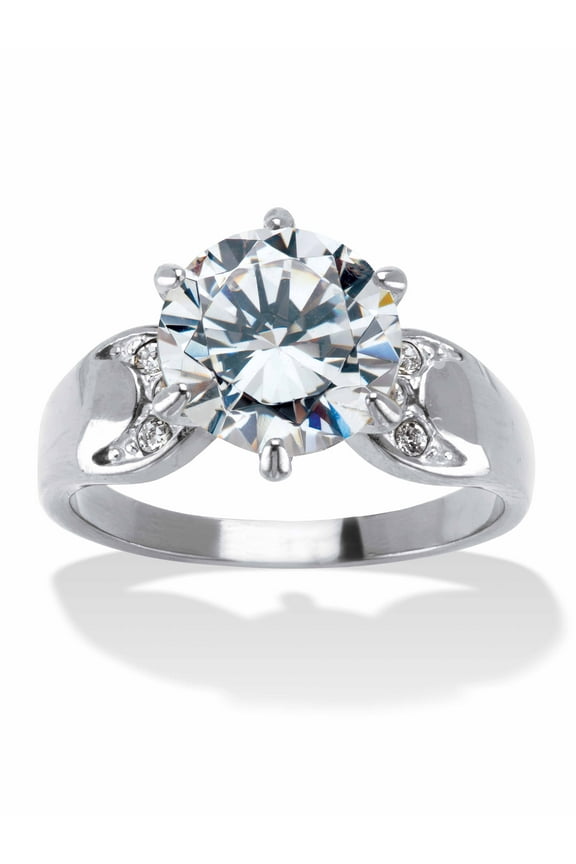 4 TCW Round Cut Cubic Zirconia and Pave Crystal Stainless Steel or Gold Ion-Plated Stainless Steel Ring