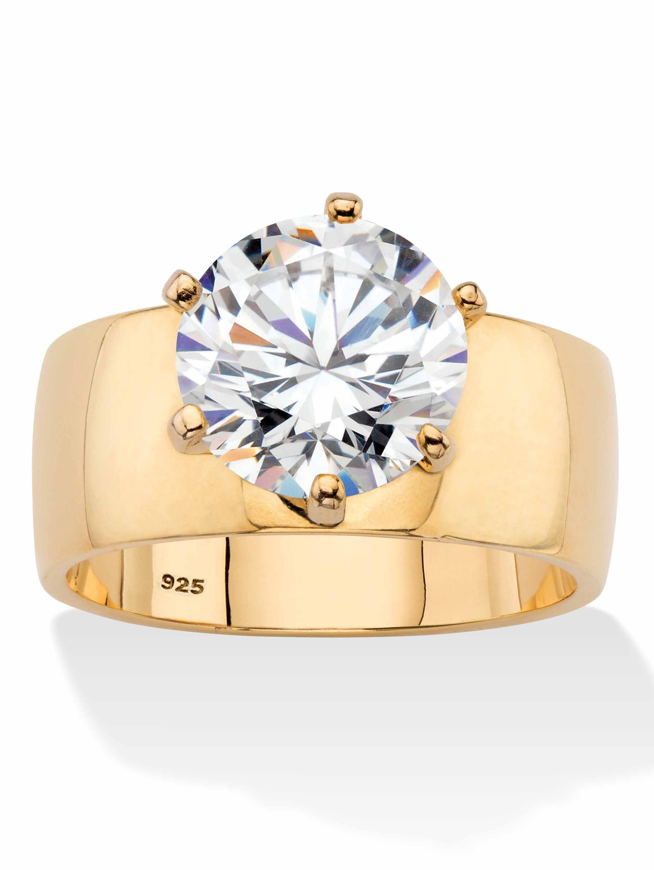 PalmBeach Jewelry 4 TCW Round White Cubic Zirconia .925 Sterling Silver or 14k Gold Plated Solitaire Engagement Ring