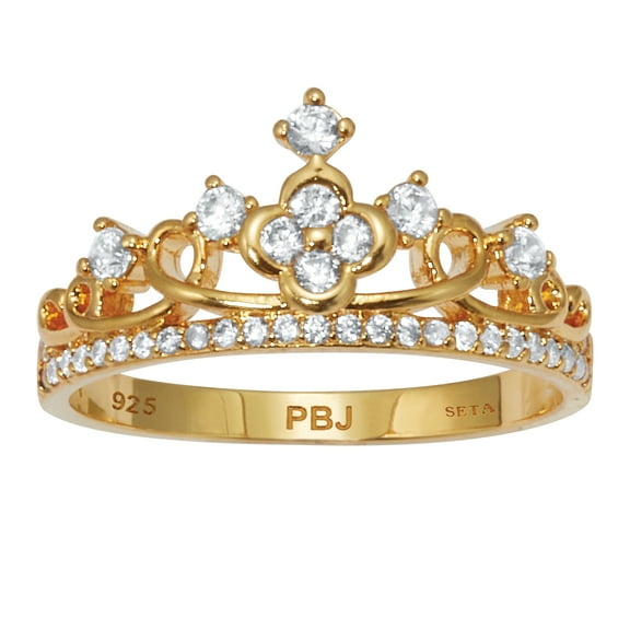 PalmBeach Jewelry .41 TCW Round Cubic Zirconia 14k Yellow Gold-Plated Sterling Silver Crown Ring