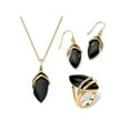 thumbnail image 1 of PalmBeach Jewelry .47 TCW Marquise-Shaped Genuine Black Onyx and CZ 18k Gold-Plated 3-Piece Set, 1 of 6