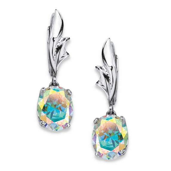 PalmBeach Jewelry 5.08 TCW Oval-Cut Aurora Borealis Cubic Zirconia Drop Earrings in Sterling Silver