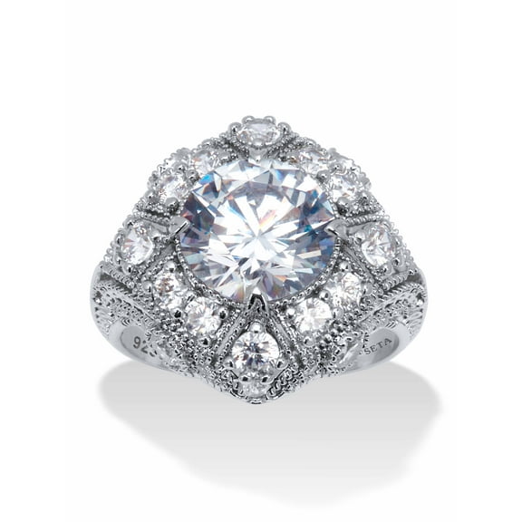 PalmBeach Jewelry 5.50 TCW Round Cubic Zirconia Platinum-Plated Sterling Silver Cluster Ring
