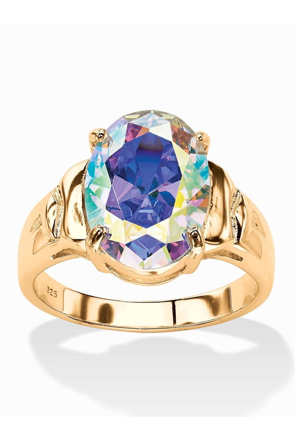 5.81 TCW Oval Aurora Borealis Cubic Zirconia Cocktail Ring Gold-Plated or Sterling Silver