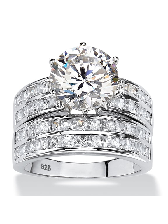 5.84 TCW Cubic Zirconia 2-Piece Platinum-plated Sterling Silver Bridal Ring Set