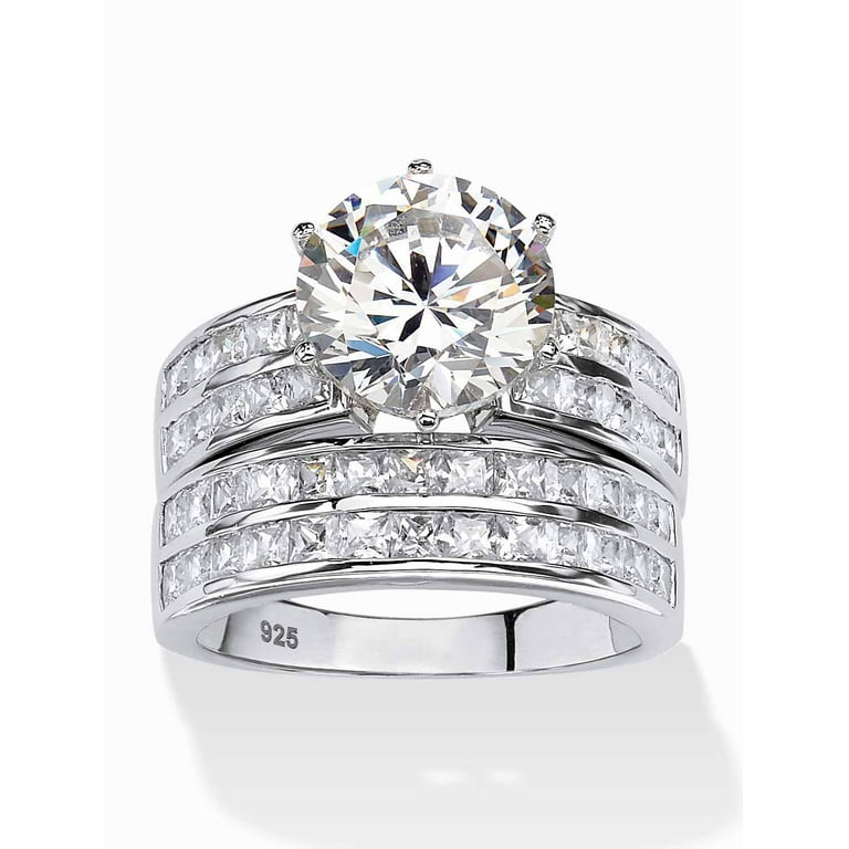 Sterling Silver CZ Round Two Piece Channel Set Wedding Rings Set Sterling Silver CZ Round Two Piece Channel Set Wedding Rings Set