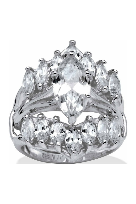 5.98 TCW Marquise-Cut Cubic Zirconia Sterling Silver Bridal Engagement Ring Set