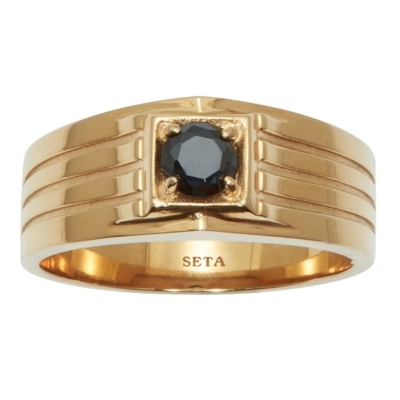 PalmBeach Jewelry .5 TCW Men's Round Black Cubic Zirconia Gold Ion-Plated Stainless Steel Ring