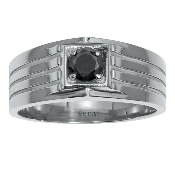 PalmBeach Jewelry .5 TCW Men's Round Black Cubic Zirconia Stainless Steel Ring