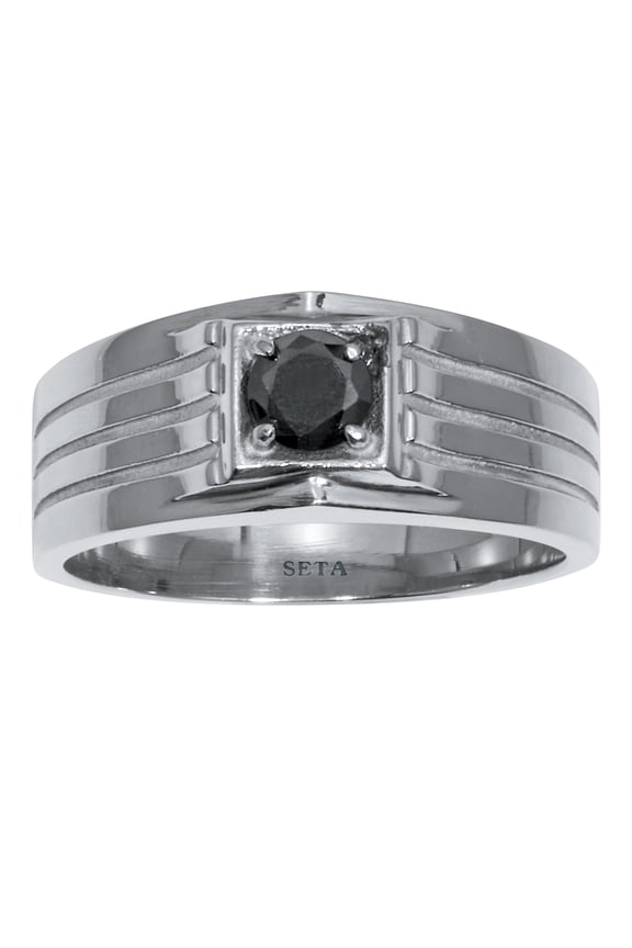 .5 TCW Men's Round Black Cubic Zirconia Stainless Steel Ring