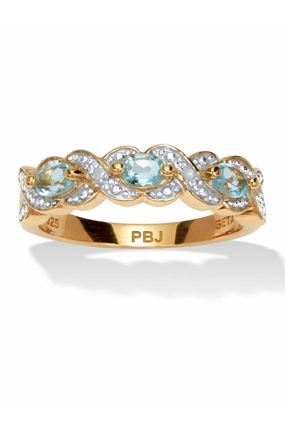 .50 TCW Genuine Oval Cut Genuine Blue Topaz and Diamond Accent 18k Yellow Gold-Plated Sterling Silver Ring