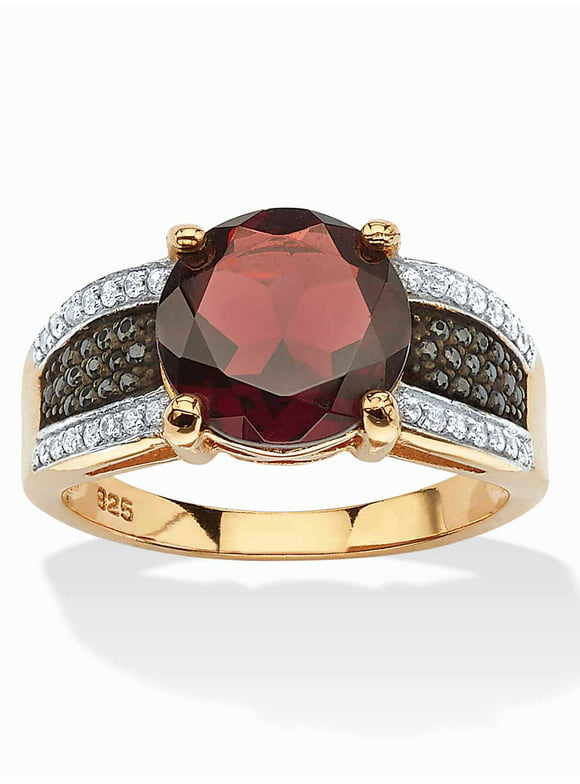 PalmBeach Jewelry 6.03 TCW Genuine Round Garnet and Pave CZ Cocktail Ring in 14k Yellow Gold-plated Sterling Silver