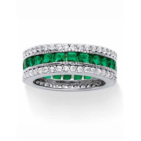 PalmBeach Jewelry 6.03 TCW Princess-Cut Simulated Emerald Eternity Ring in Platinum-plated Sterling Silver