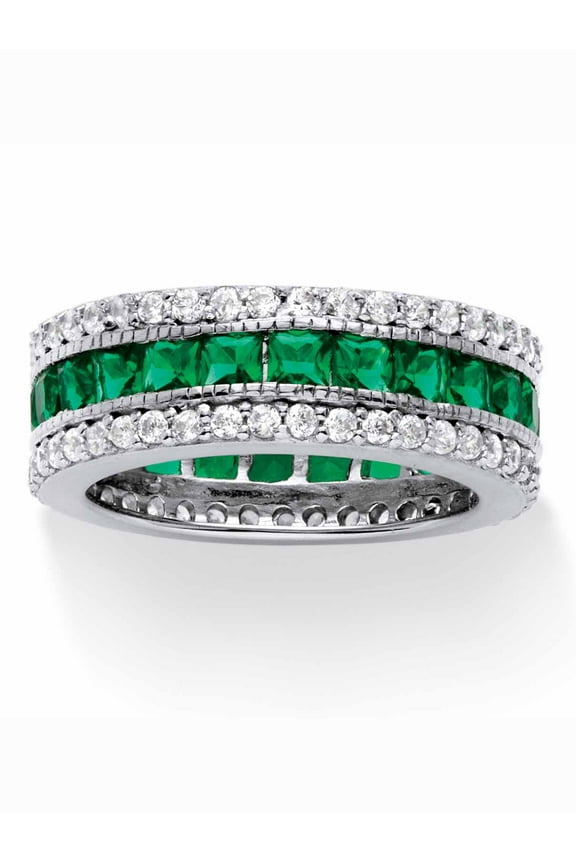 6.03 TCW Princess-Cut Simulated Emerald Eternity Ring in Platinum-plated Sterling Silver