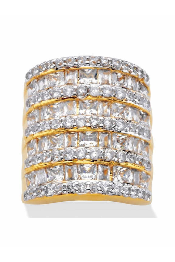 6.26 TCW Baguette-Cut and Round Cubic Zirconia Channel-Set Cocktail Ring in Silvertone or Yellow Gold-Plated