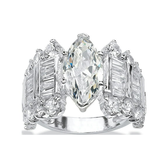 PalmBeach Jewelry 6.55 TCW Marquise-Cut Cubic Zirconia Engagement Anniversary Ring in Sterling Silver