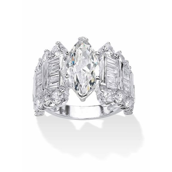 PalmBeach Jewelry 6.55 TCW Marquise-Cut Cubic Zirconia Engagement Anniversary Ring in Sterling Silver