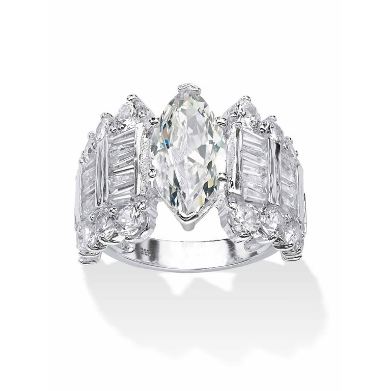 PalmBeach Jewelry 6.55 TCW Marquise-Cut Cubic Zirconia Engagement  Anniversary Ring in Sterling Silver