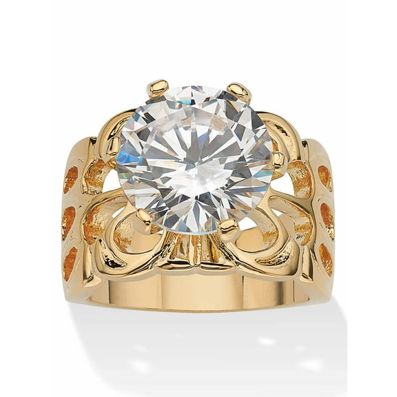 PalmBeach Jewelry 6 TCW Round Cubic Zirconia Yellow Gold-Plated Bridal Engagement Filigree Solitaire Ring