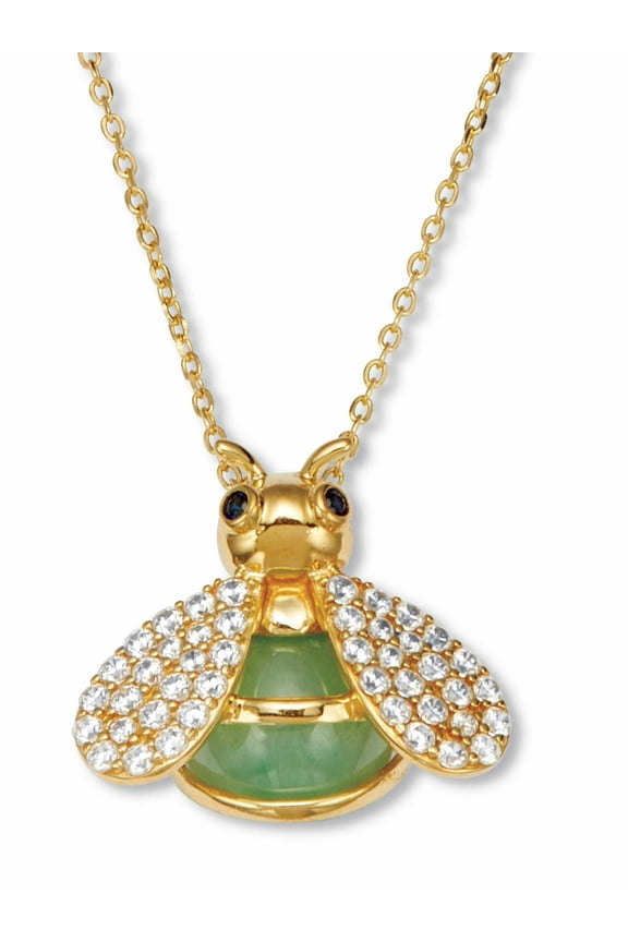 .61 TCW Round Cut Cubic Zirconia Genuine Green Jade 18k Yellow Gold-plated Bee Pendant Necklace, 18 inches