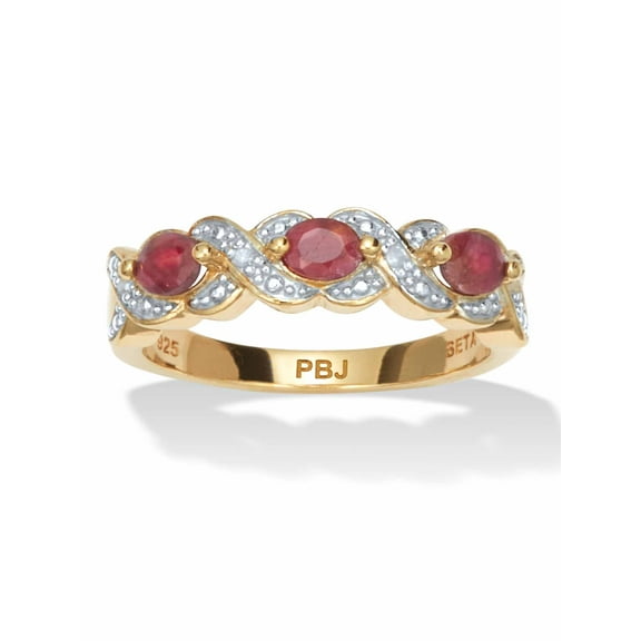 PalmBeach Jewelry .62 TCW Oval Cut Genuine Red Ruby and Diamond Accent 18k Yellow Gold-Plated Sterling Silver Ring