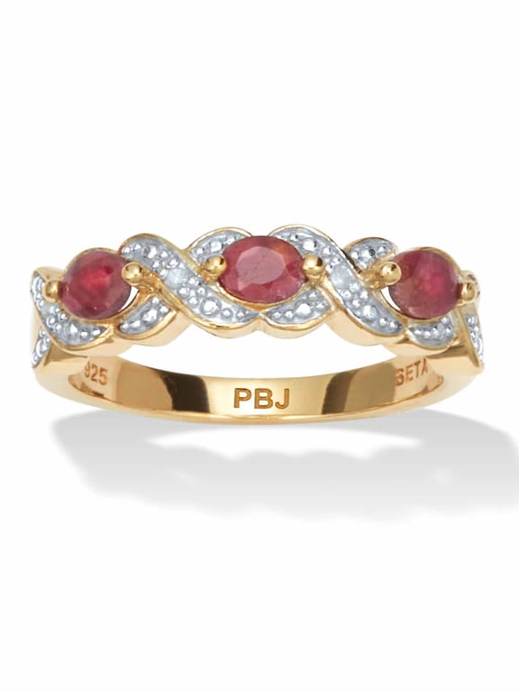 .62 TCW Oval Cut Genuine Red Ruby and Diamond Accent 18k Yellow Gold-Plated Sterling Silver Ring