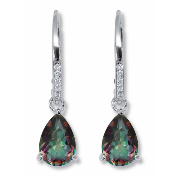 PalmBeach Jewelry 7.13 TCW Pear Cut Genuine Mystic Fire Topaz and Cubic Zirconia Sterling Silver Earrings, 28x8mm