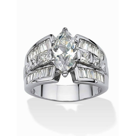 PalmBeach Jewelry 7.87 TCW Marquise-Cut Cubic Zirconia Engagement Anniversary Ring Platinum-Plated
