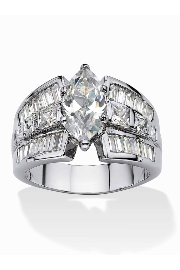 7.87 TCW Marquise-Cut Cubic Zirconia Engagement Anniversary Ring Platinum-Plated