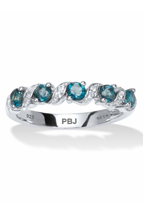.71 TCW Round Cut Genuine London Blue Topaz with White Topaz Accents Sterling Silver Ring