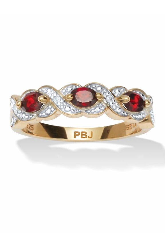 .74 TCW Oval Cut Genuine Red Garnet and Diamond Accent 18k Yellow Gold-Plated Sterling Silver Ring