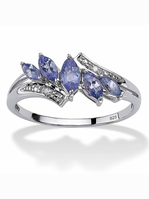 .77 TCW Marquise-Cut Genuine Purple Tanzanite Diamond Accent Platinum-plated Sterling Silver Ring