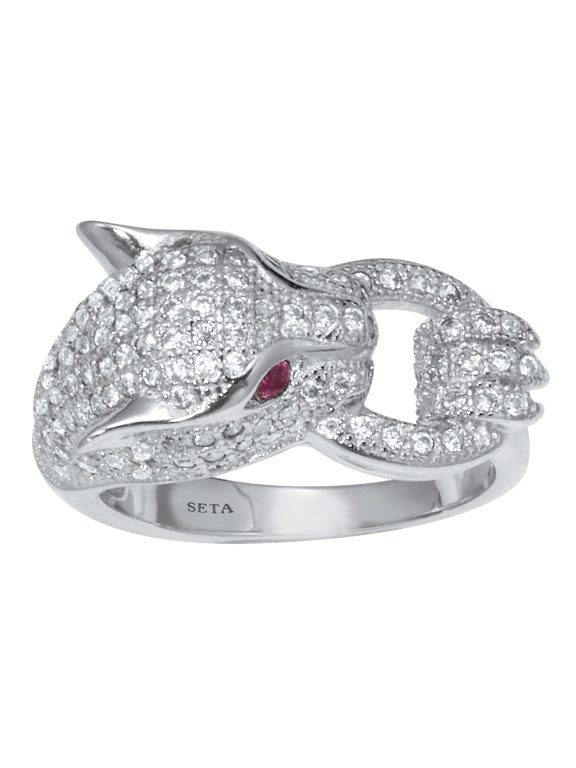.77 TCW Round Cubic Zirconia Silvertone Panther Cocktail Ring