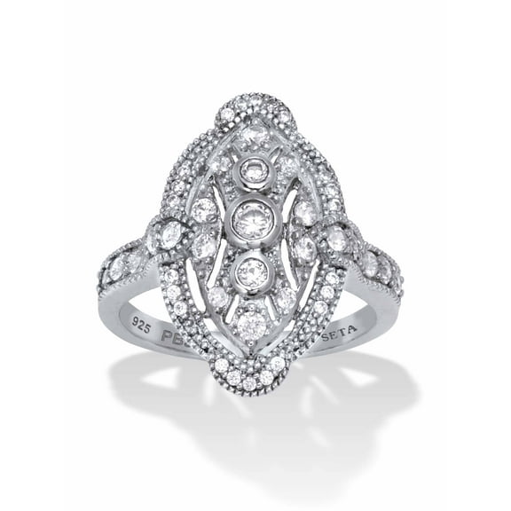 PalmBeach Jewelry .77 TCW Round Cut Cubic Zirconia Platinum-Plated Sterling Silver Cocktail Ring